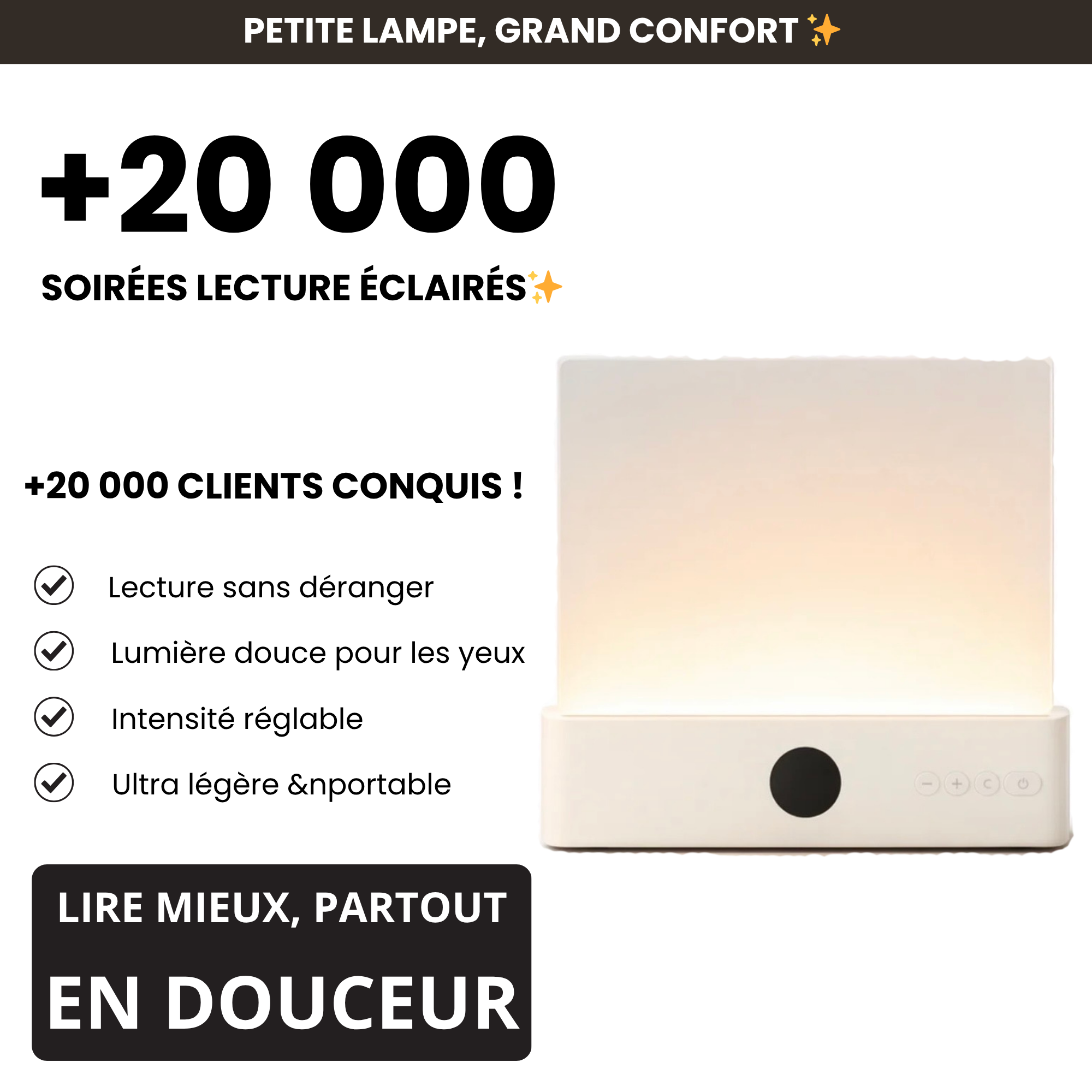 Lampe de lecture nocturne adaptée au sommeil - NOIR